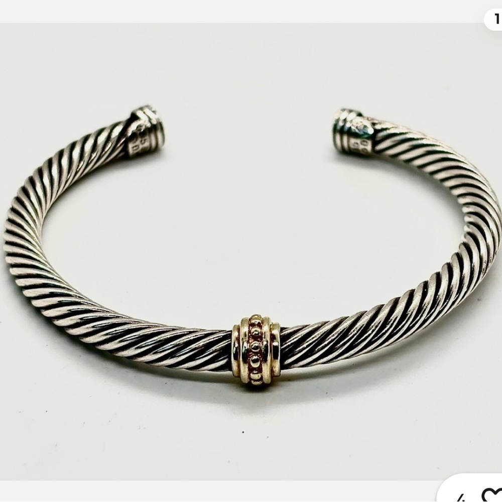 David Yurman Silver Cable Cuff Bracelet with Gold Accent